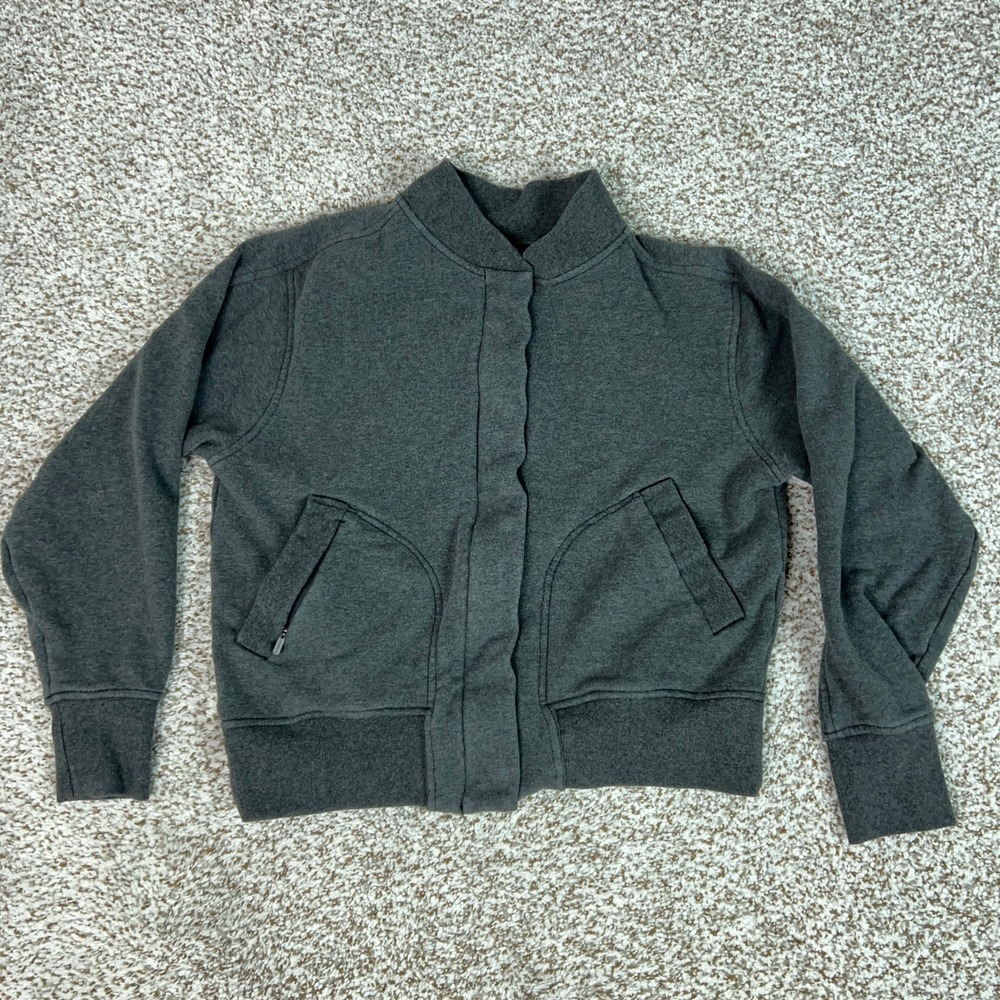 Athleta Jacket Women XS Gray Retroplush Bomber Fleece Full Zip Snap Coat Casual